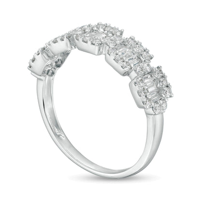 0.75 CT. TW Baguette and Round Diamond Composite Five Stone Ring in 10K White Gold