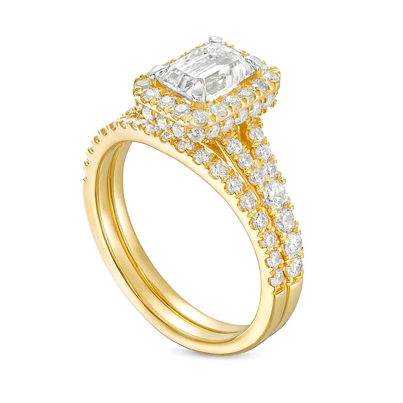 1.88 CT. TW Emerald-Cut Lab-Grown Diamond Frame Split Shank Bridal Set in 14K Gold (I/SI2)