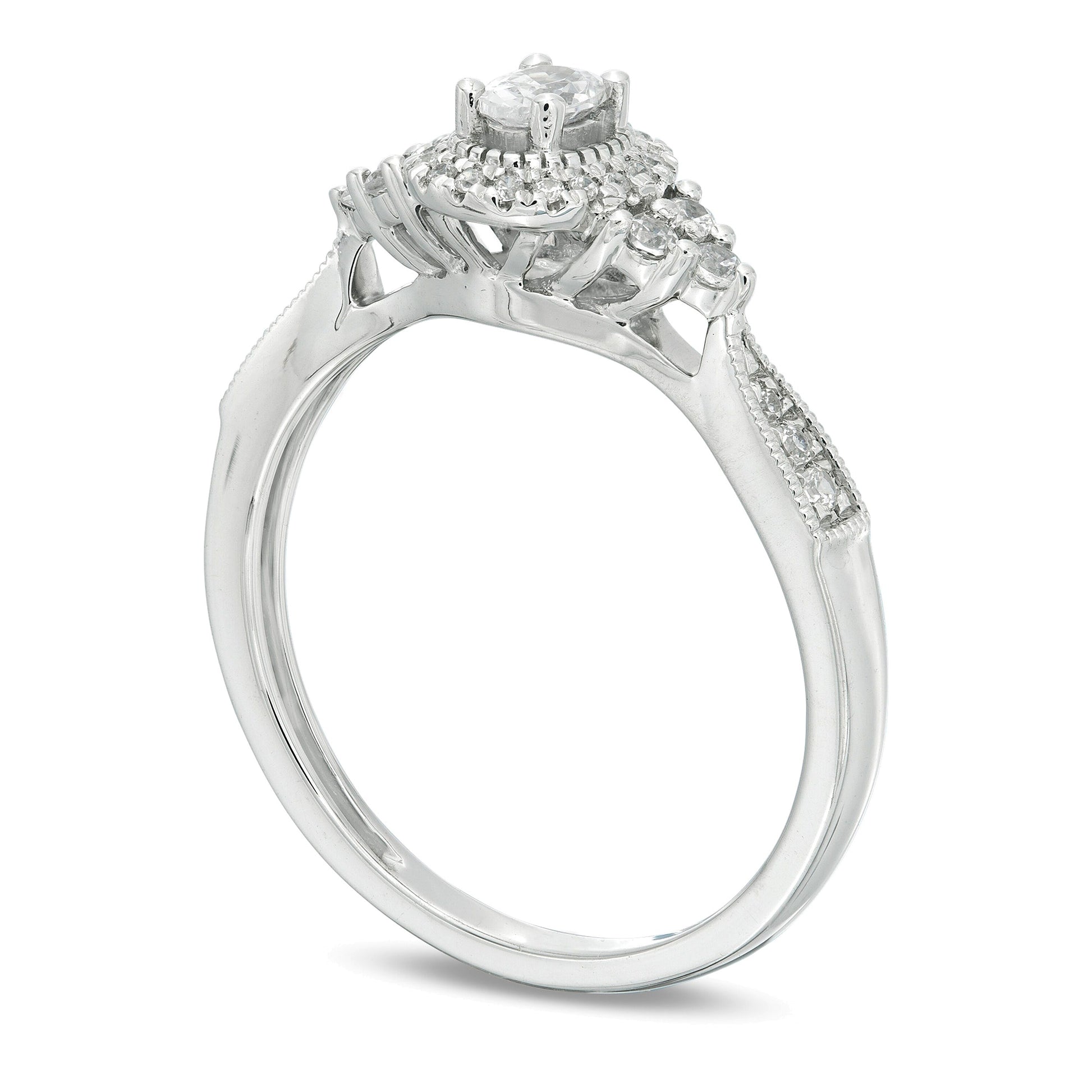 0.33 CT. TW Oval Diamond Frame Tri-Sides Vintage-Style Engagement Ring in 10K White Gold