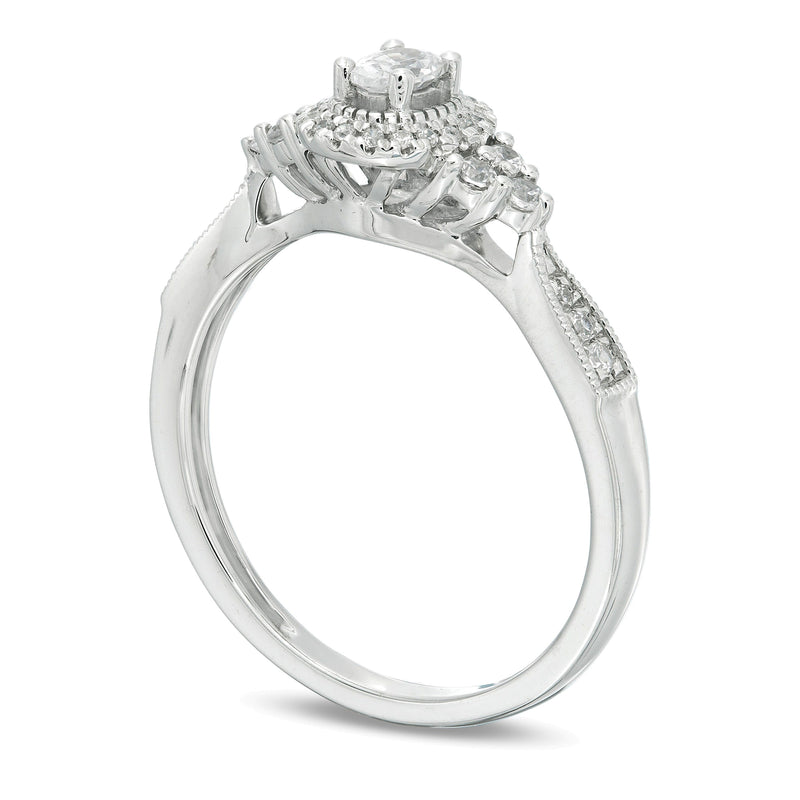 0.33 CT. TW Oval Diamond Frame Tri-Sides Vintage-Style Engagement Ring in 10K White Gold