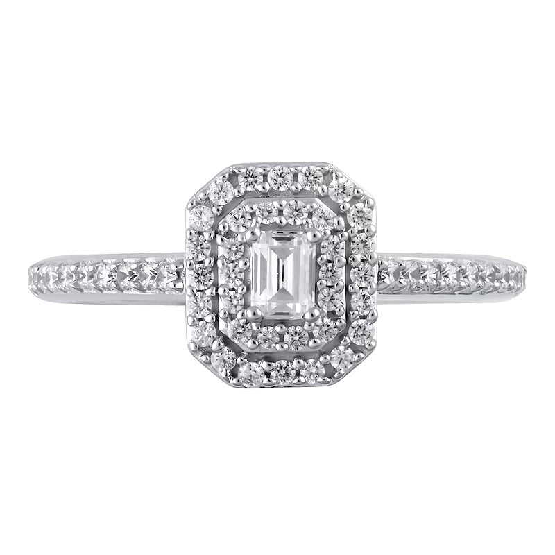 0.5 CT. TW Emerald-Cut Diamond Double Octagonal Frame Engagement Ring in 10K White Gold