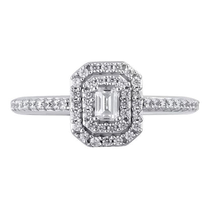 0.5 CT. TW Emerald-Cut Diamond Double Octagonal Frame Engagement Ring in 10K White Gold