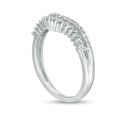 0.33 CT. TW Diamond Double Row Chevron Anniversary Band in 10K White Gold