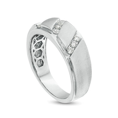 0.33 CT. TW Diamond Triple Row Slant Bevelled Edge Multi-Finish Band in 10K White Gold