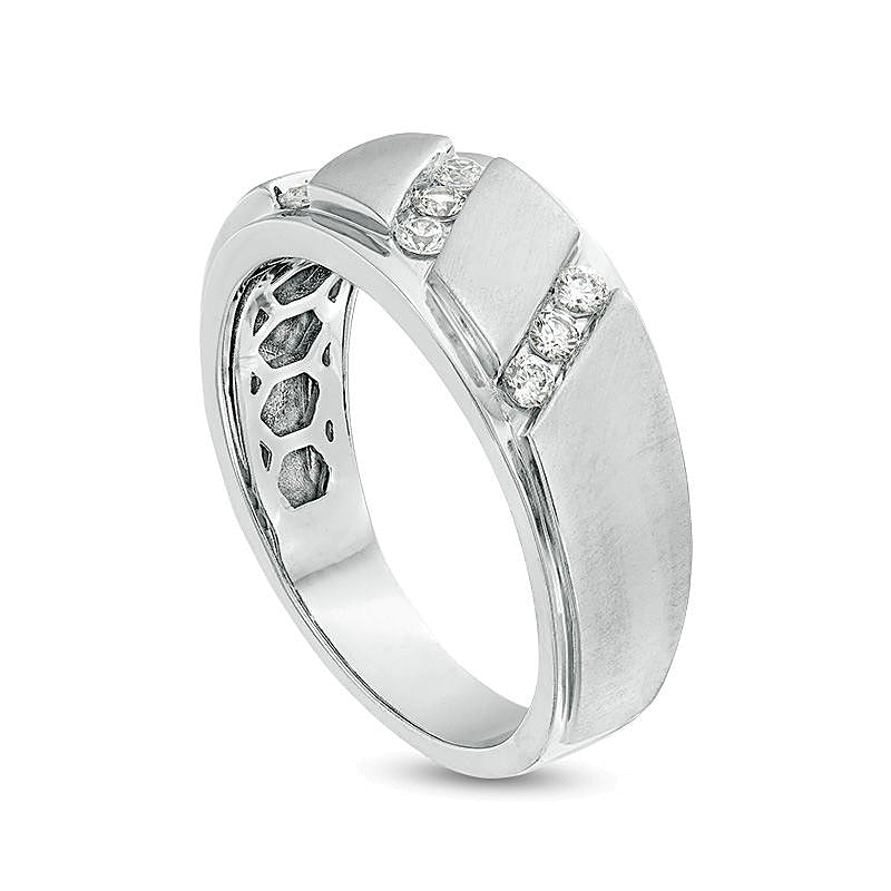 0.33 CT. TW Diamond Triple Row Slant Bevelled Edge Multi-Finish Band in 10K White Gold