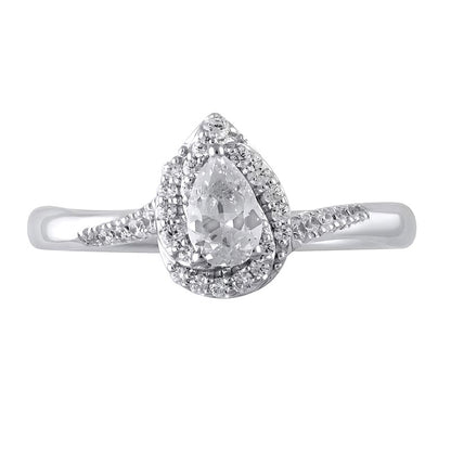 0.5 CT. TW Pear-Shaped Diamond Swirl Frame Engagement Ring in 10K White Gold