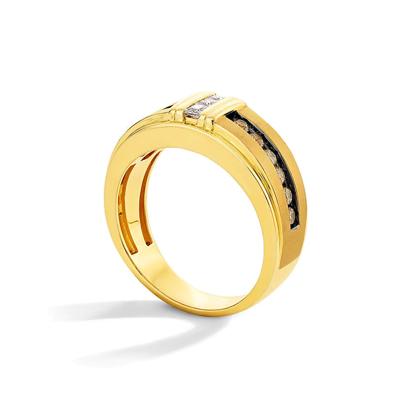 0.63 CT. TW Round Brown Diamond and Square-Cut White Diamond Band in 10K Gold