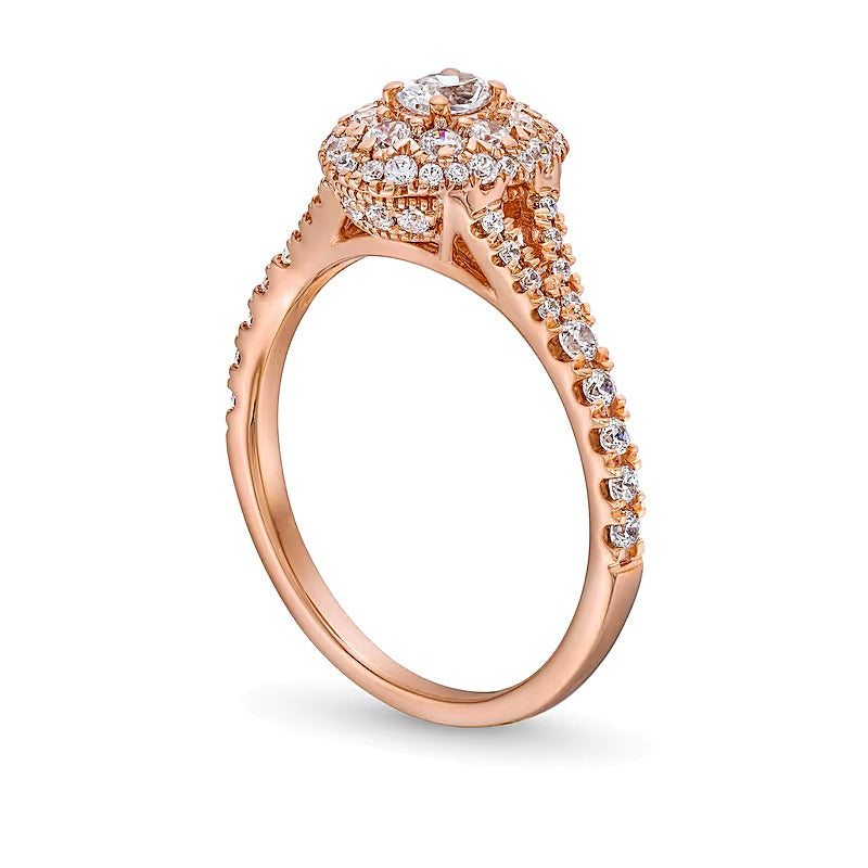 0.75 CT. TW Oval Multi-Diamond Split Shank Engagement Ring in 10K Rose Gold