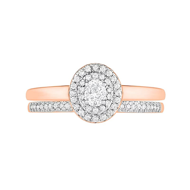 0.38 CT. TW Oval Diamond Double Frame Bridal Set in 10K Rose Gold