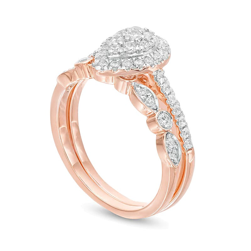 1.0 CT. TW Composite Pear-Shaped Diamond Art Deco Bridal Set in 10K Rose Gold