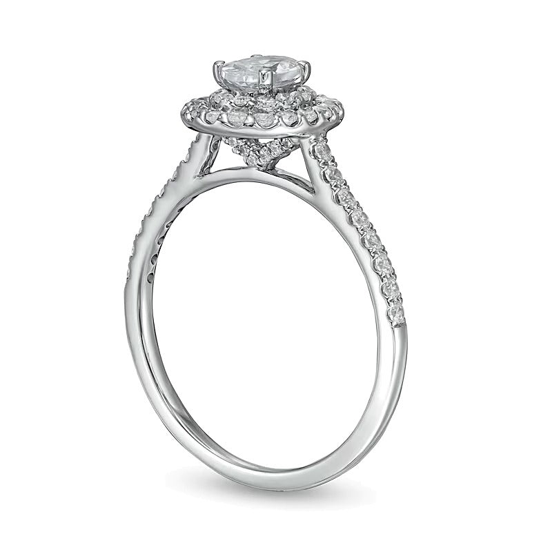 0.88 CT. TW Oval Diamond Double Frame Engagement Ring in 10K White Gold