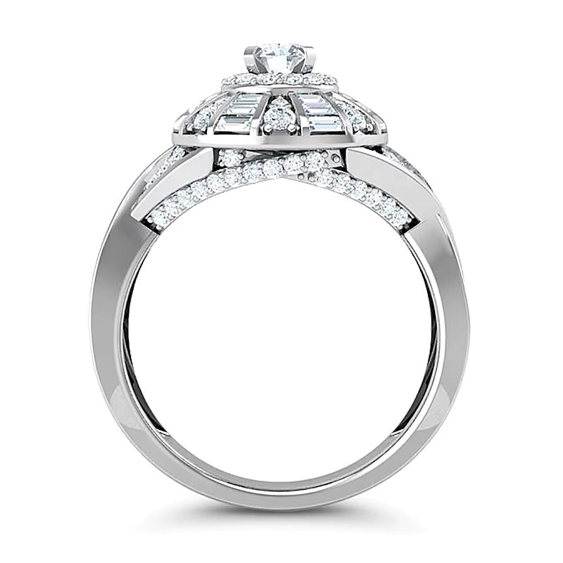 1.0 CT. TW Diamond Windmill Frame Criss-Cross Shank Ring in 10K White Gold