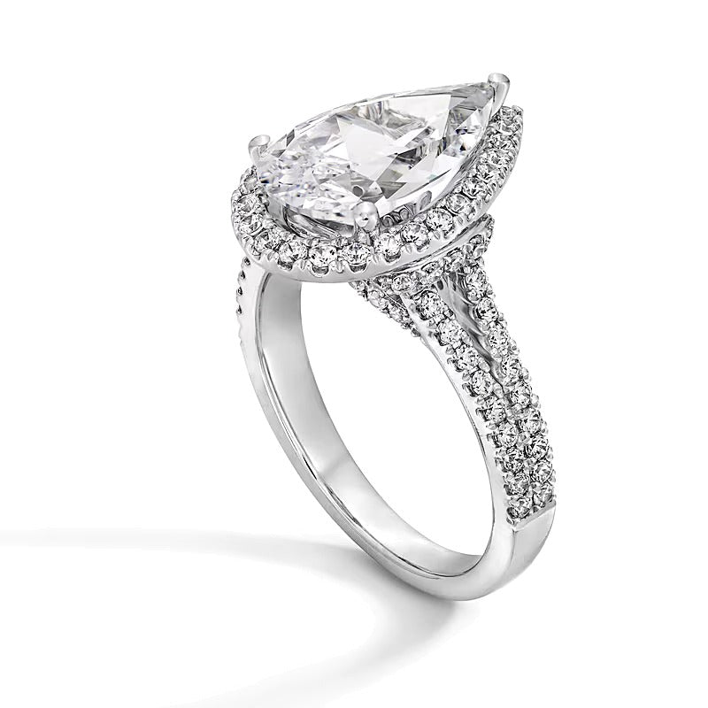 3.63 CT. TW Pear-Shaped Lab-Grown Diamond Frame Split Shank Engagement Ring in 14K White Gold (F/VS2)