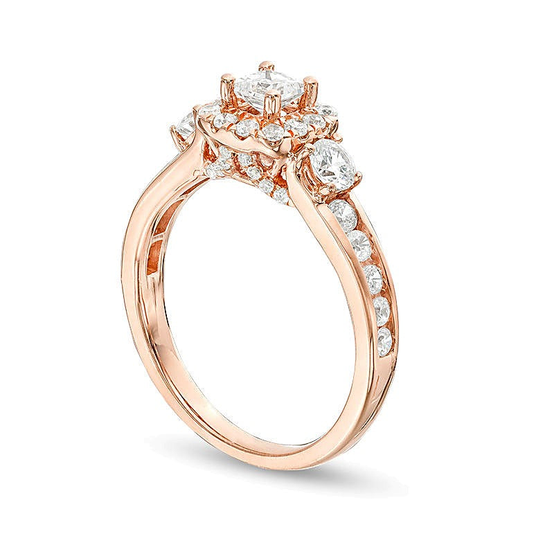 1.25 CT. TW Princess-Cut Diamond Frame Three Stone Engagement Ring in 14K Rose Gold
