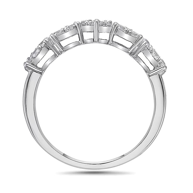 1.0 CT. TW Marquise, Oval and Emerald Multi-Diamond Alternating Ring in 10K White Gold