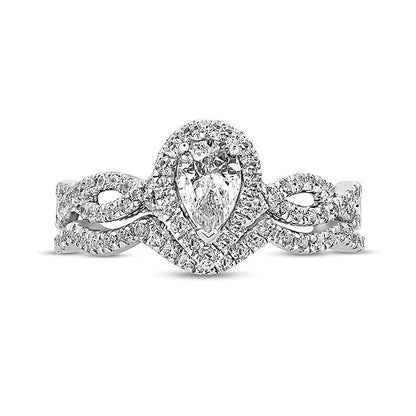 1.0 CT. TW Pear-Shaped Diamond Twist Shank Bridal Set in 14K White Gold (I/I2)
