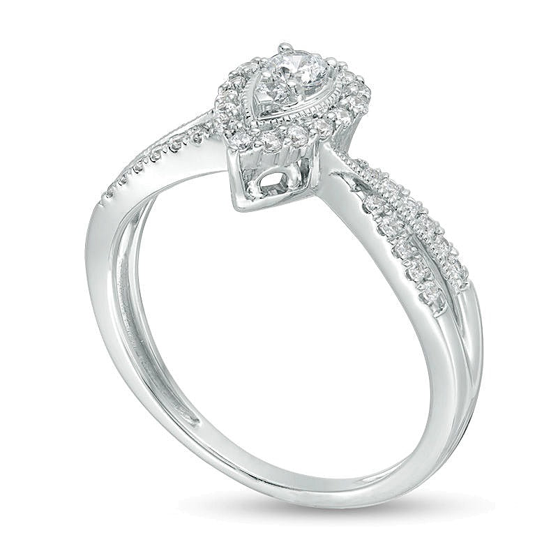 0.33 CT. TW Diamond Pear-Shaped Frame Vintage-Style Engagement Ring in 14K White Gold