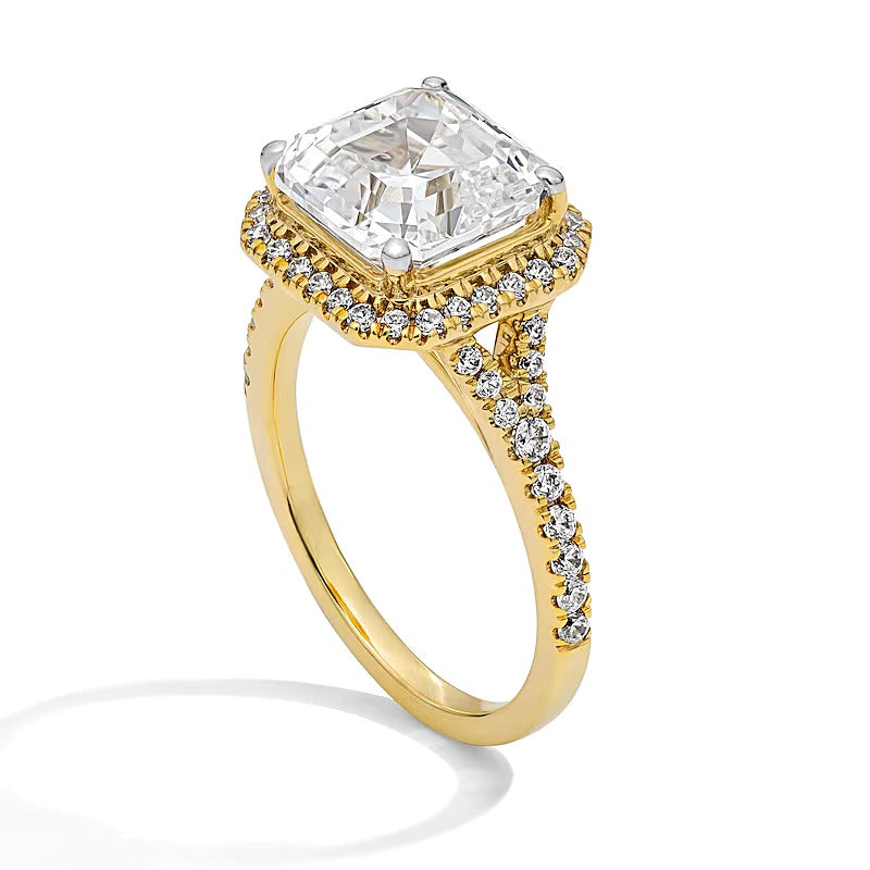4.5 CT. TW Asscher-Cut Lab-Grown Diamond Frame Engagement Ring in 14K Yellow Gold (F/VS2)