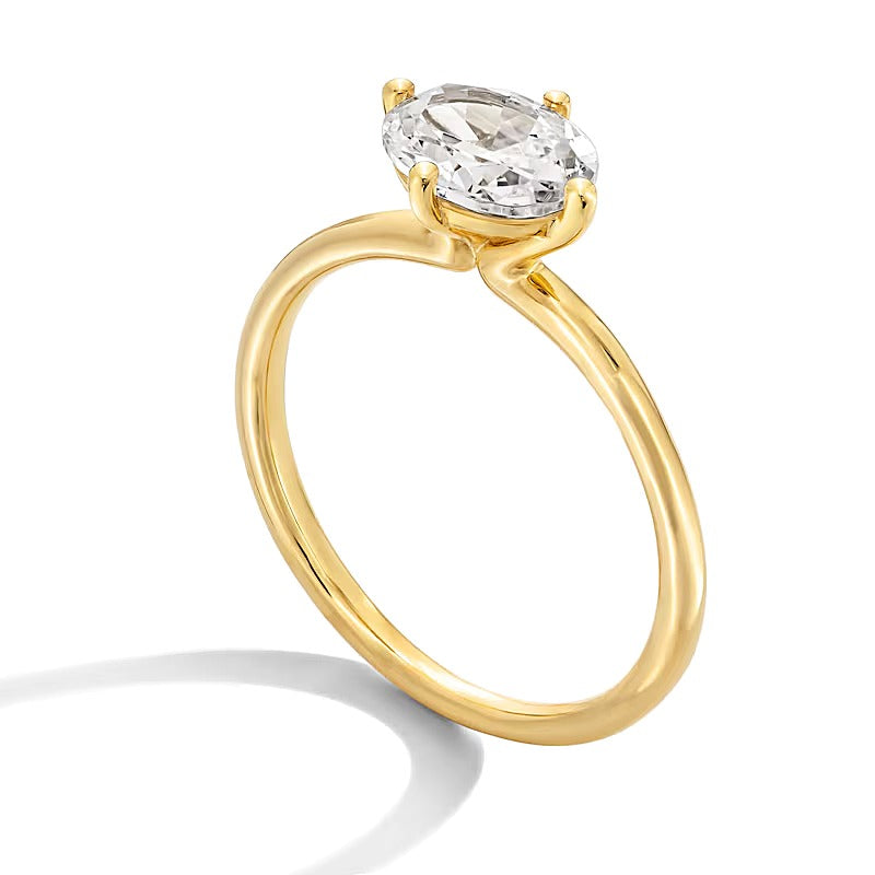 1.0 CT. Oval Lab-Grown Diamond Sideways Solitaire Engagement Ring in 14K Gold (F/VS2)