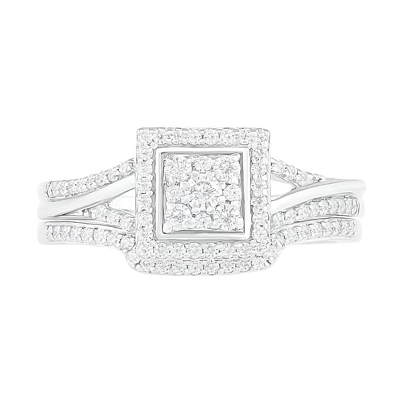 0.38 CT. TW Composite Diamond Square Frame Split Shank Bridal Set in 10K White Gold