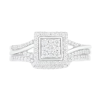 0.38 CT. TW Composite Diamond Square Frame Split Shank Bridal Set in 10K White Gold