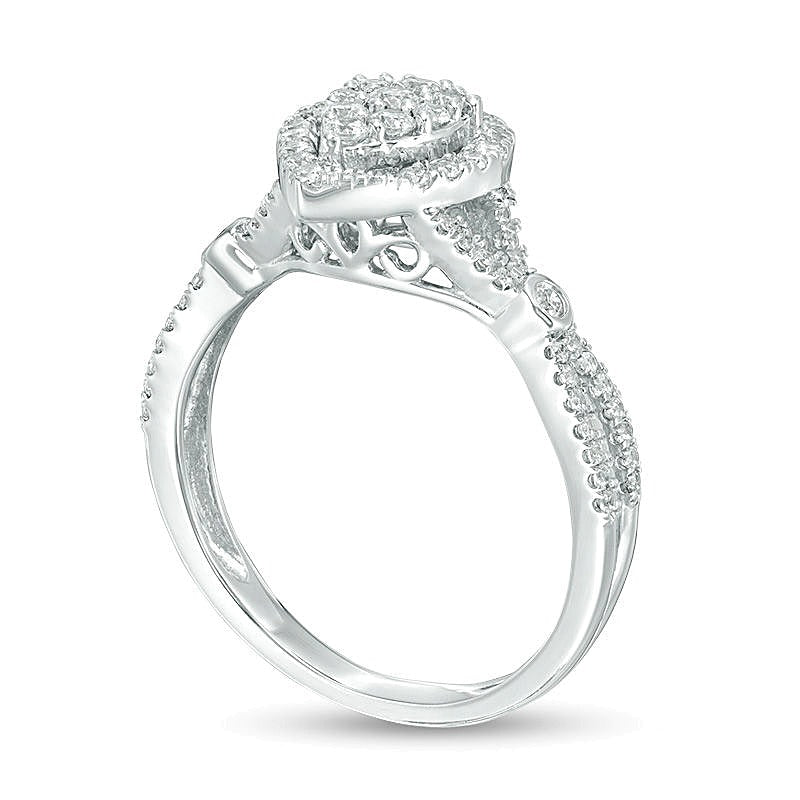 0.5 CT. TW Multi-Diamond Pear-Shaped Frame Split Shank Ring in 10K White Gold