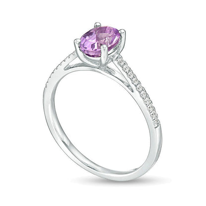 Oval Amethyst and 0.1 CT. TW Diamond Ring in Sterling Silver