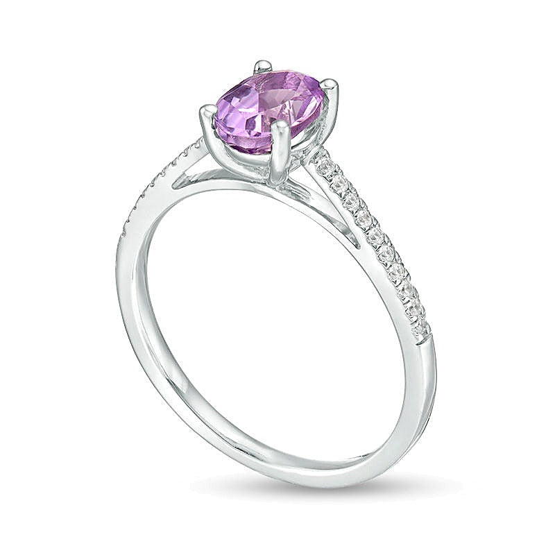 Oval Amethyst and 0.1 CT. TW Diamond Ring in Sterling Silver
