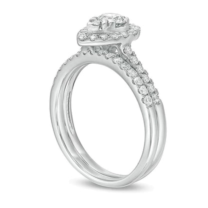 1.0 CT. TW Pear-Shaped Multi-Diamond Frame Bridal Set in 10K White Gold