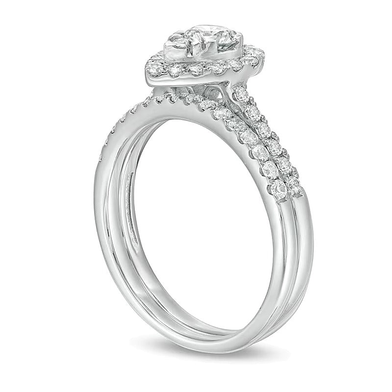 1.0 CT. TW Pear-Shaped Multi-Diamond Frame Bridal Set in 10K White Gold