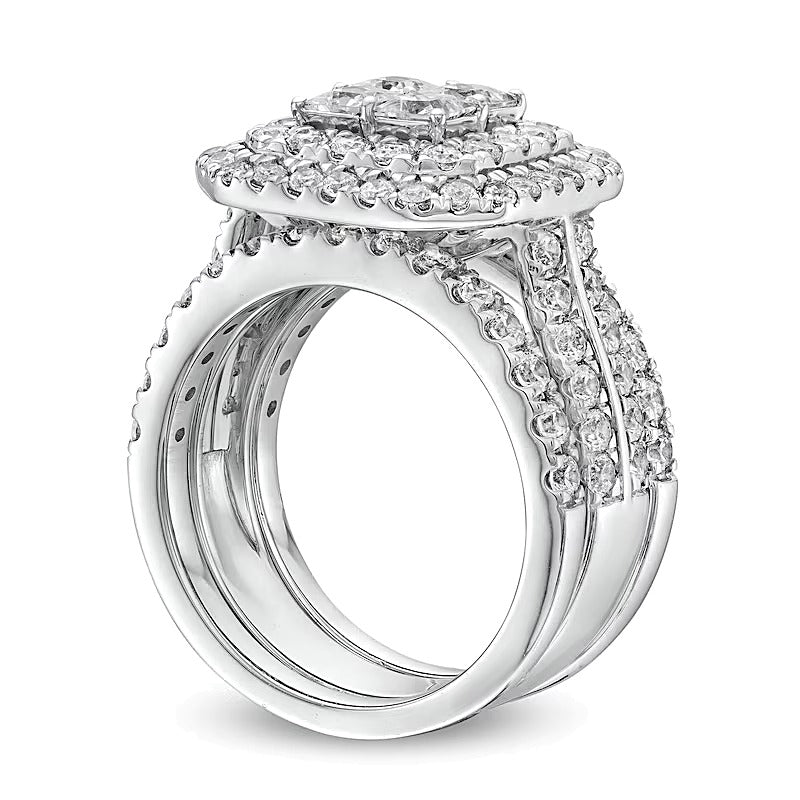 3.0 CT. TW Multi-Diamond Composite Framed Three-Piece Bridal Set in 14K White Gold