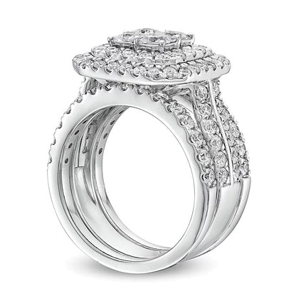 3.0 CT. TW Multi-Diamond Composite Framed Three-Piece Bridal Set in 14K White Gold