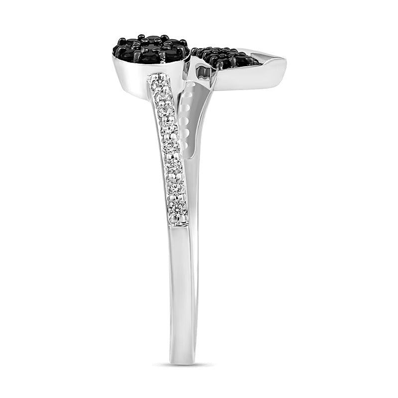 0.33 CT. TW Black and White Diamond Bypass Open Ring in 10K White Gold