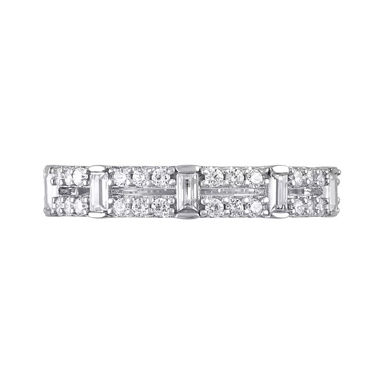 0.5 CT. TW Baguette-Cut Diamond Station Double Row Split Shank Ring in 14K White Gold
