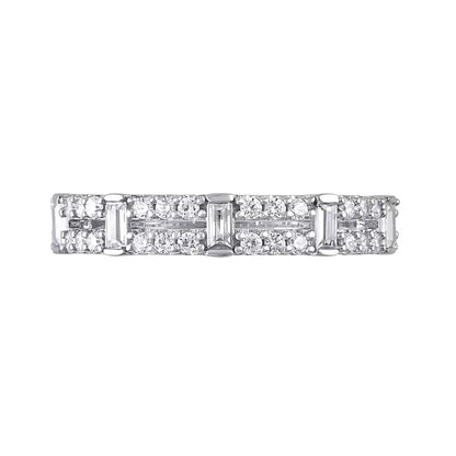 0.5 CT. TW Baguette-Cut Diamond Station Double Row Split Shank Ring in 14K White Gold