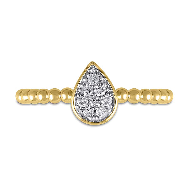 0.13 CT. TW Pear Multi-Diamond Bead Shank Ring in 10K Gold