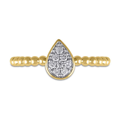 0.13 CT. TW Pear Multi-Diamond Bead Shank Ring in 10K Gold