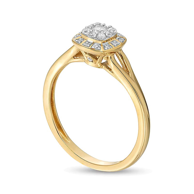 0.2 CT. TW Cushion-Shaped Multi-Diamond Frame Split Shank Promise Ring in 10K Gold