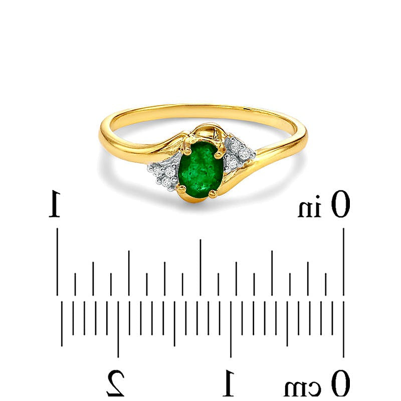 Oval Emerald and Diamond Accent Swirl Ring in 10K Gold
