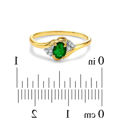 Oval Emerald and Diamond Accent Swirl Ring in 10K Gold