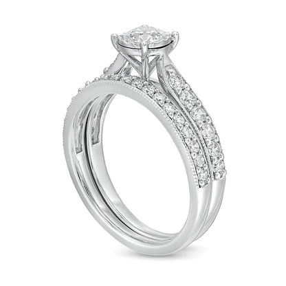 1.0 CT. TW Diamond Tapered Shank Bridal Set in 10K White Gold