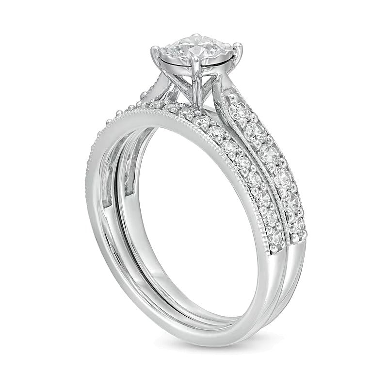 1.0 CT. TW Diamond Tapered Shank Bridal Set in 10K White Gold