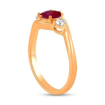 6.0mm Ruby and 0.2 CT. TW Lab-Grown Diamond Three Stone Bypass Ring in 14K Rose Gold