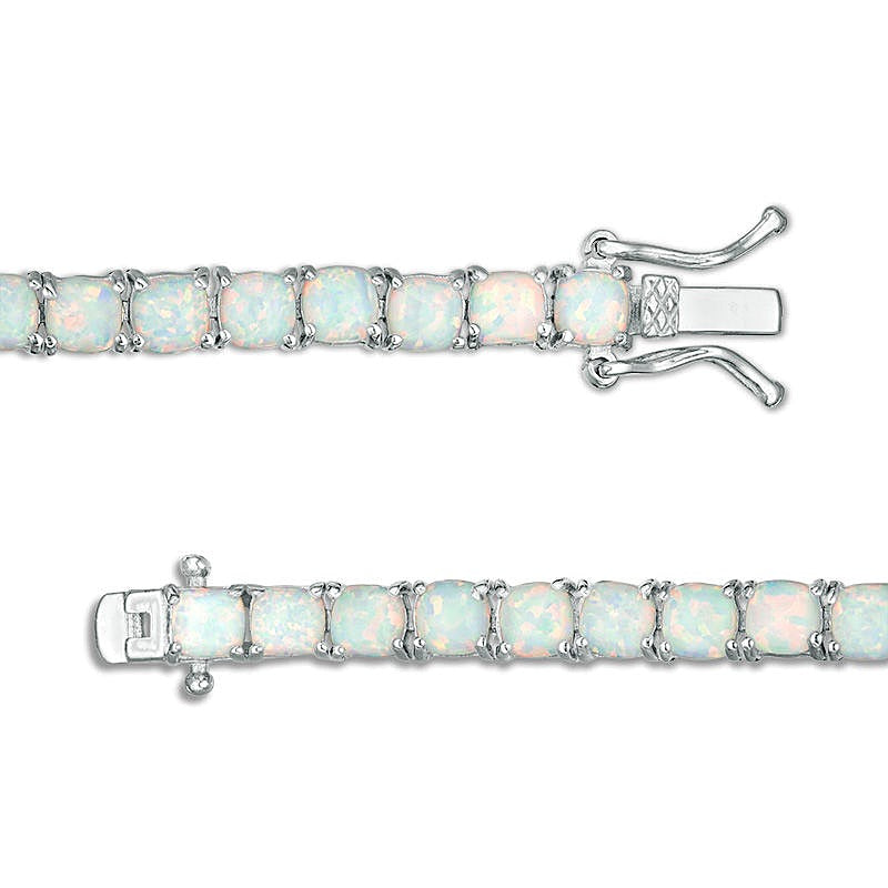 Cushion-Shaped Lab-Created Opal Tennis Bracelet in Sterling Silver - 7.25"