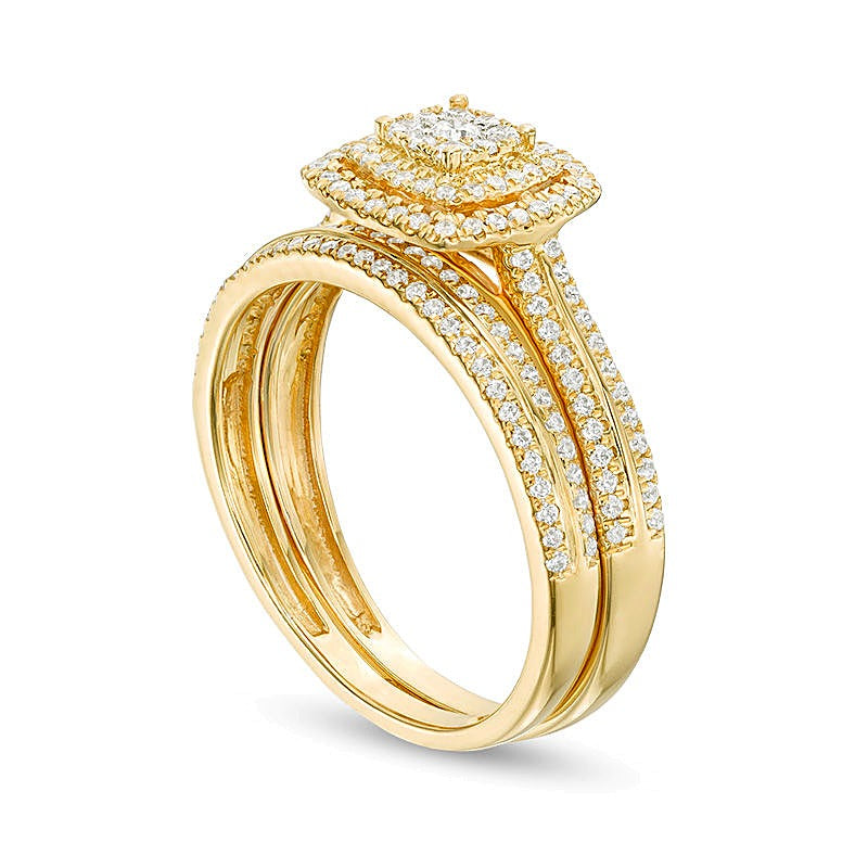 0.5 CT. TW Composite Diamond Double Cushion Frame Bridal Set in 10K Gold