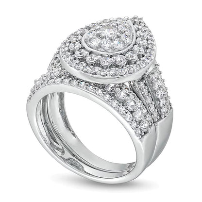 2.0 CT. TW Pear Multi-Diamond Teardrop Frame Multi-Row Bridal Set in 10K White Gold