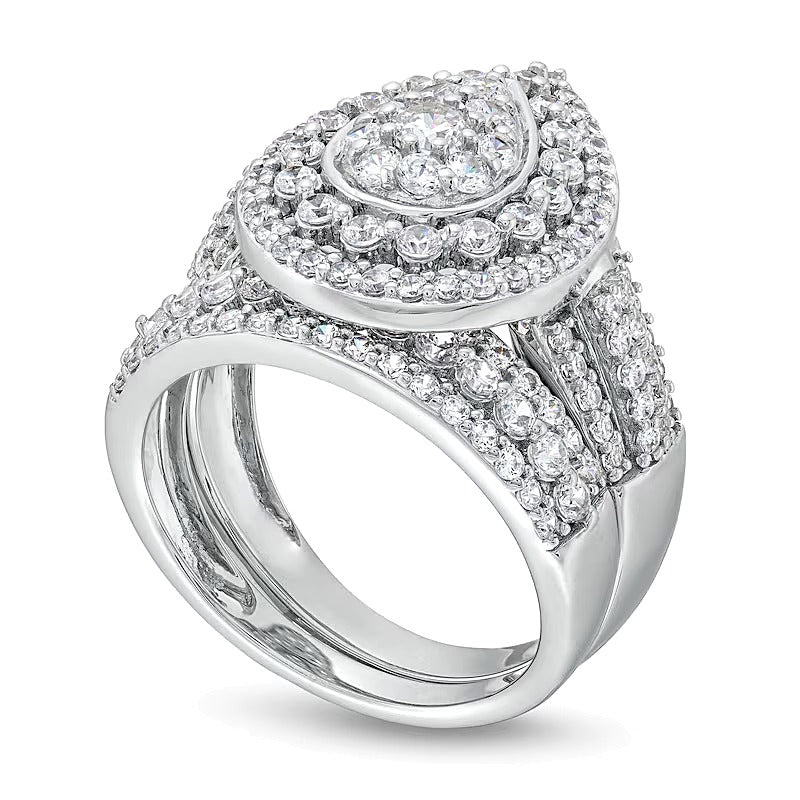 2.0 CT. TW Pear Multi-Diamond Teardrop Frame Multi-Row Bridal Set in 10K White Gold