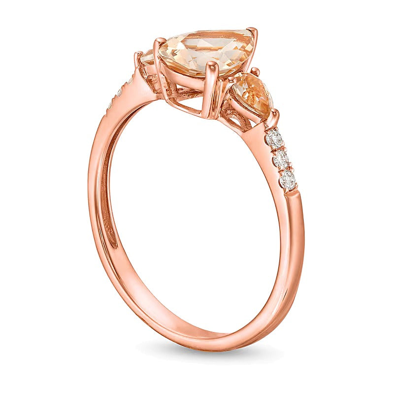 Pear-Shaped Morganite and 0.07 CT. TW Diamond Three Stone Ring in 10K Rose Gold