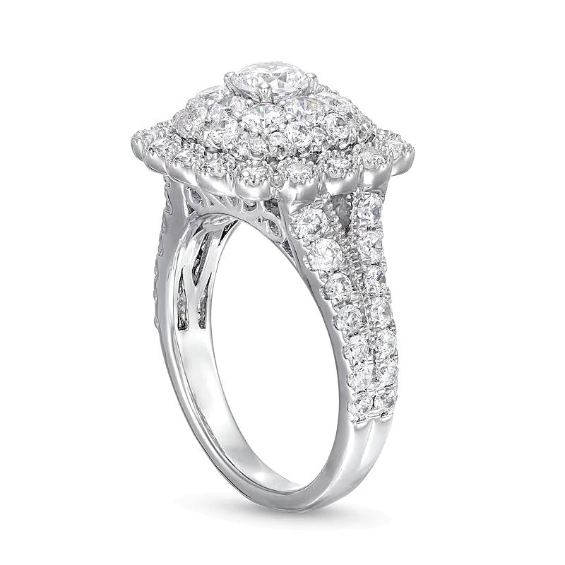 2.0 CT. TW Cushion Multi-Diamond Bubble Frame Vintage-Style Engagement Ring in 10K White Gold