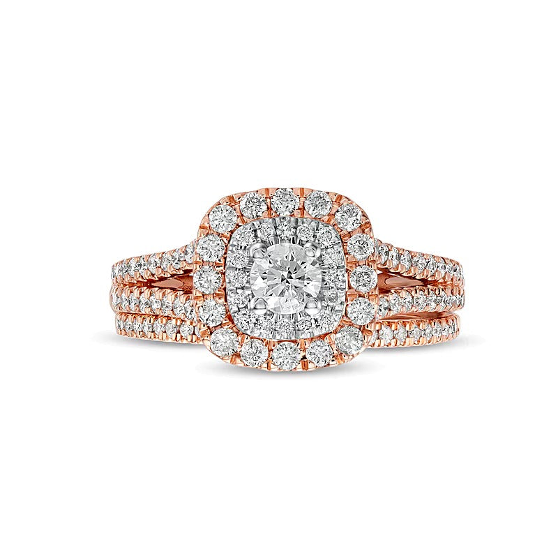 1.0 CT. TW Diamond Double Cushion-Shaped Frame Multi-Row Bridal Set in 10K Rose Gold